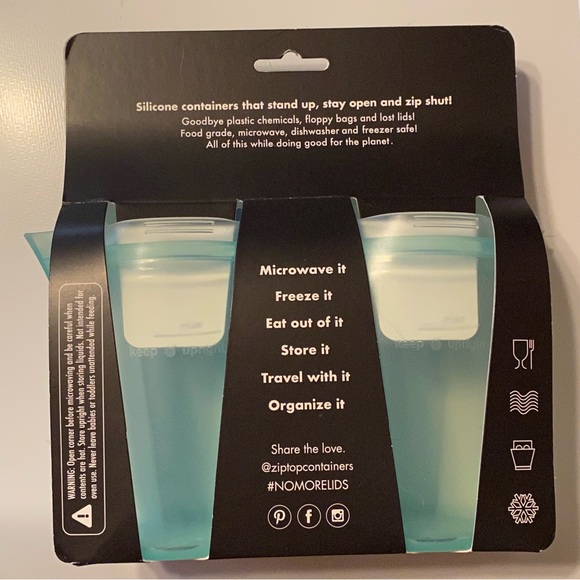 Zip Top Reusable Platinum Silicone Containers 2 Cup set Small 8oz Each New. - Picture 4 of 4
